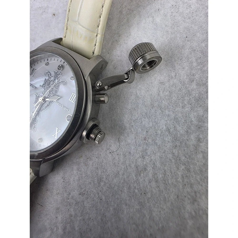 Vintage‎ Christian Audigier Men's Watch Ed Hardy White Genuine Leather INT-314